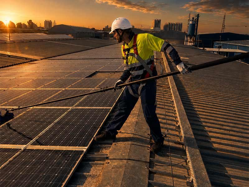 Limpieza de placas solares con pértiga
