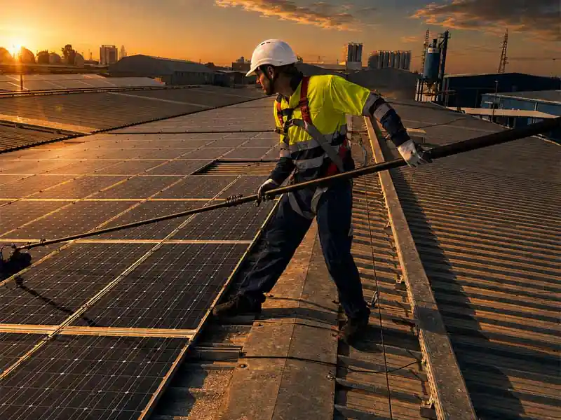 Limpieza de placas solares con pértiga